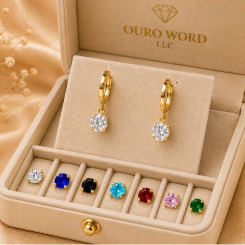 Brinco de Argolinha com Ponto de Luz de Ouro 18k