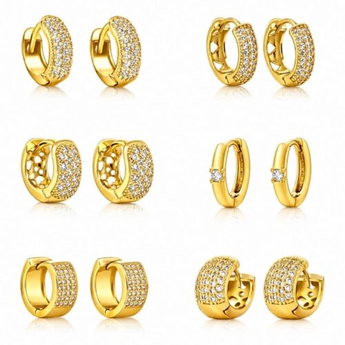 Brinco de Argolo com Pedras Brancas em Ouro 18k
