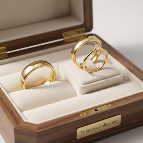 Par de Alianças de Casamento em Ouro 18K 3mm Redonda Lisa + Anel Solitário (7)