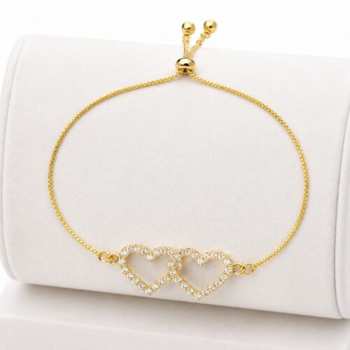 Pulseira em Ouro18k com detalhe de Coração e Pedras