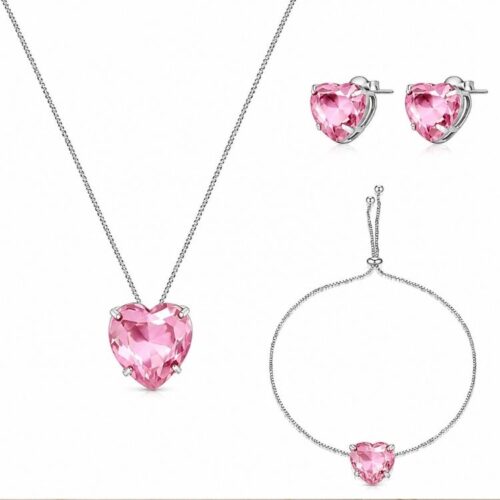 kit Cordão, Brinco e Pulseira em Ouro18k de Coração